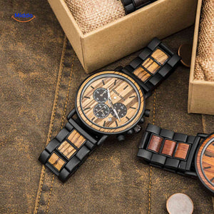 Timbero Holzuhr Chronograph mit heller Holzmaserung