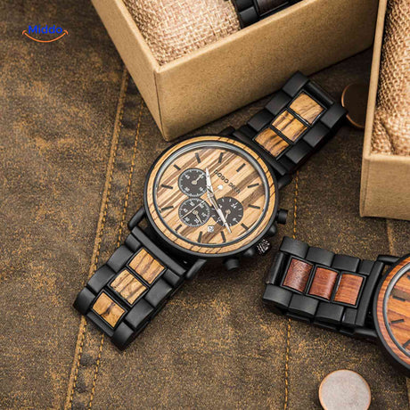Timbero Holzuhr Chronograph mit heller Holzmaserung