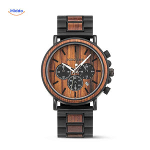 Timbero Holzuhr Holz-Chronograph mit hellem Zifferblatt