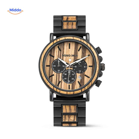 Timbero Holzuhr Holz-Chronograph mit natürlicher Holzmaserung