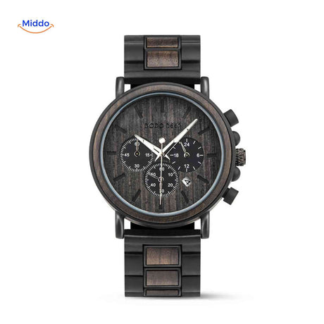 Timbero Holzuhr Holz-Chronograph mit strukturiertem Zifferblatt