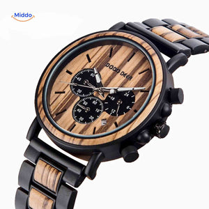Timbero Holzuhr Holz-Chronograph mit schwarzem Stahlgehäuse