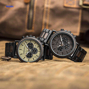 Timbero Holzuhr Holz-Chronograph zwei Varianten zusammen