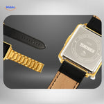 TimeMyst Quadrat Uhr gold und Leder wasserdicht www.middo.nl