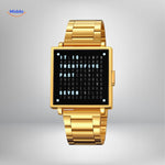 TimeMyst Quadratische Uhr Gold Wortuhr mit LED-Beleuchtung www.middo.nl