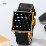 TimeMyst Rechteckige Uhr Gold Wortuhr mit Lederarmband www.middo.nl