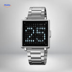 TimeMyst Viereckige Uhr Silber Wortuhr mit beleuchteten Ziffern www.middo.de