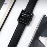 TimeMyst Quadrat-Uhr schwarz mit Lederband www.middo.de