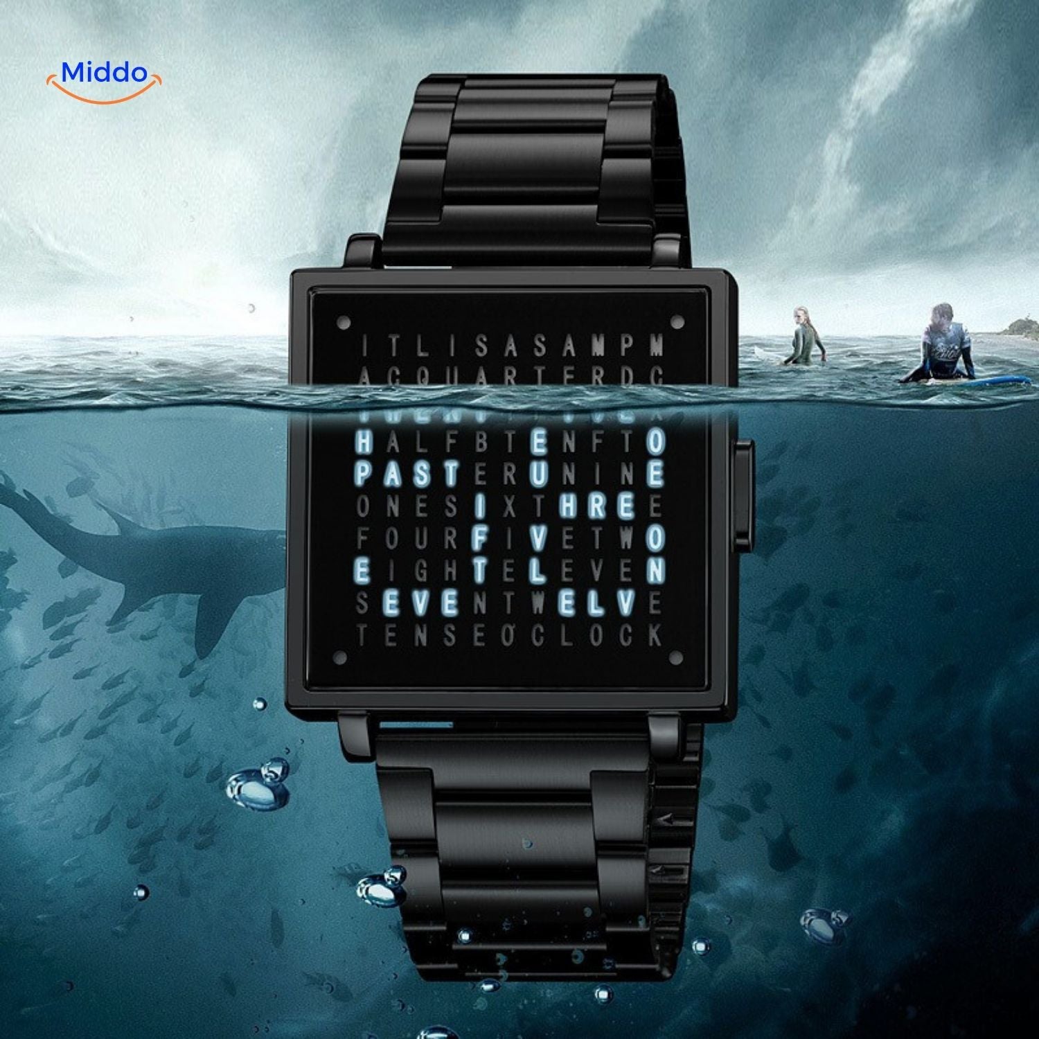 TimeMyst Viereckige Uhr Schwarz Unterwasseruhr www.middo.de
