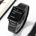 TimeMyst Viereckige Uhr mit schwarzem Stahlband und klaren Ziffern www.middo.de