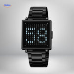 TimeMyst Quadratische Uhr schwarze Stahlarmband Wortuhr www.middo.nl