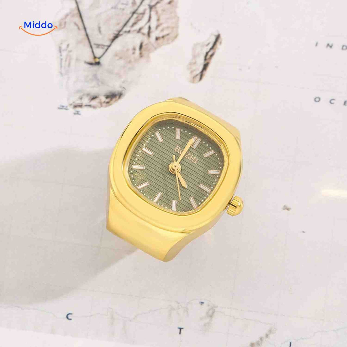 Timora Ringuhren Gold mit grünem Zifferblatt - www.middo.de