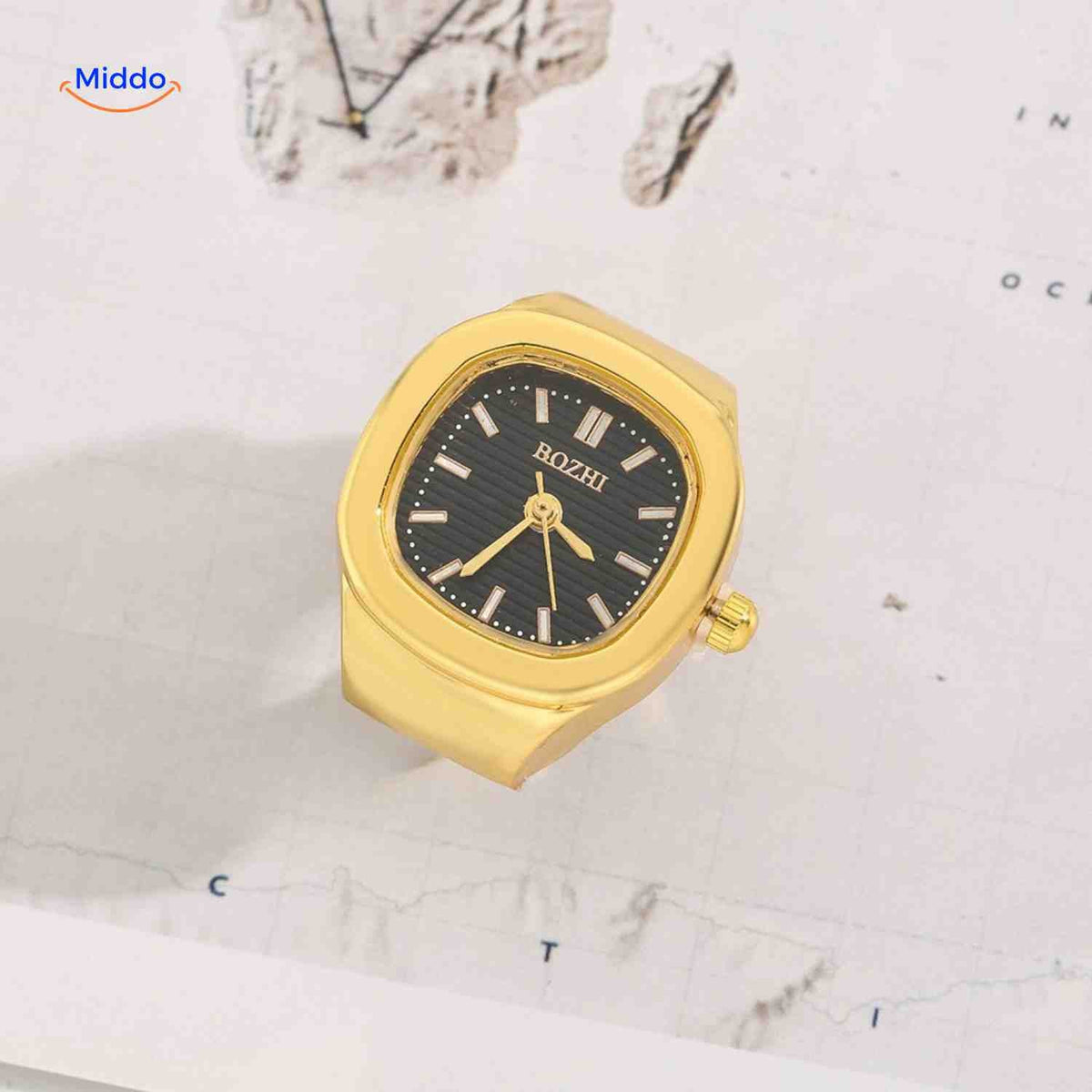 Timora Armbanduhr Gold mit schwarzem Zifferblatt – www.middo.de