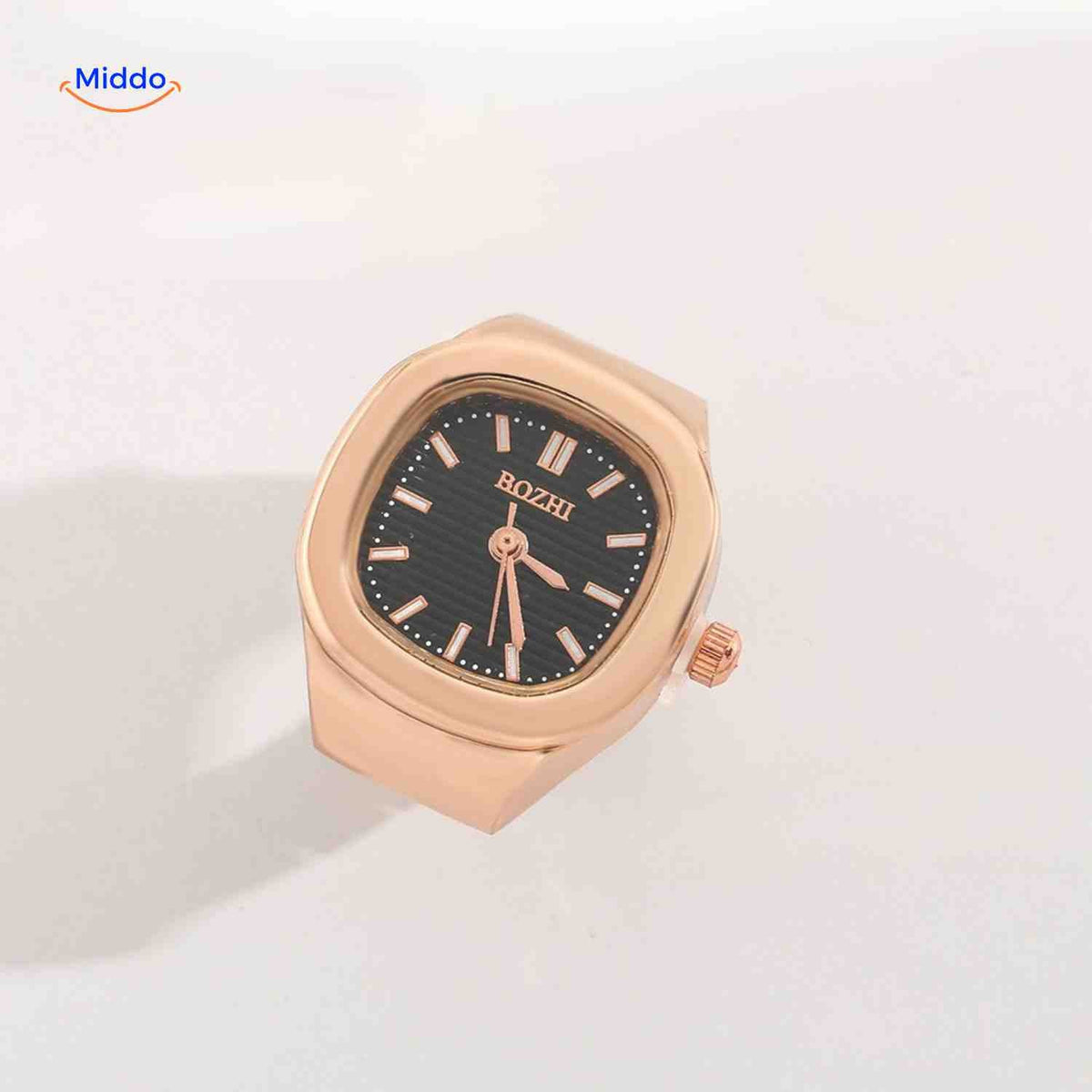 Timora Ring-Uhr in Roségold mit schwarzem Ziffernblatt - www.middo.de