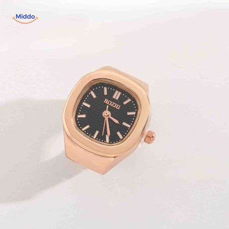 Timora Ring-Uhr in Roségold mit schwarzem Ziffernblatt - www.middo.de