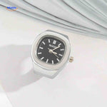 Timora Ringarmbanduhr in Silber mit schwarzem Zifferblatt – www.middo.de