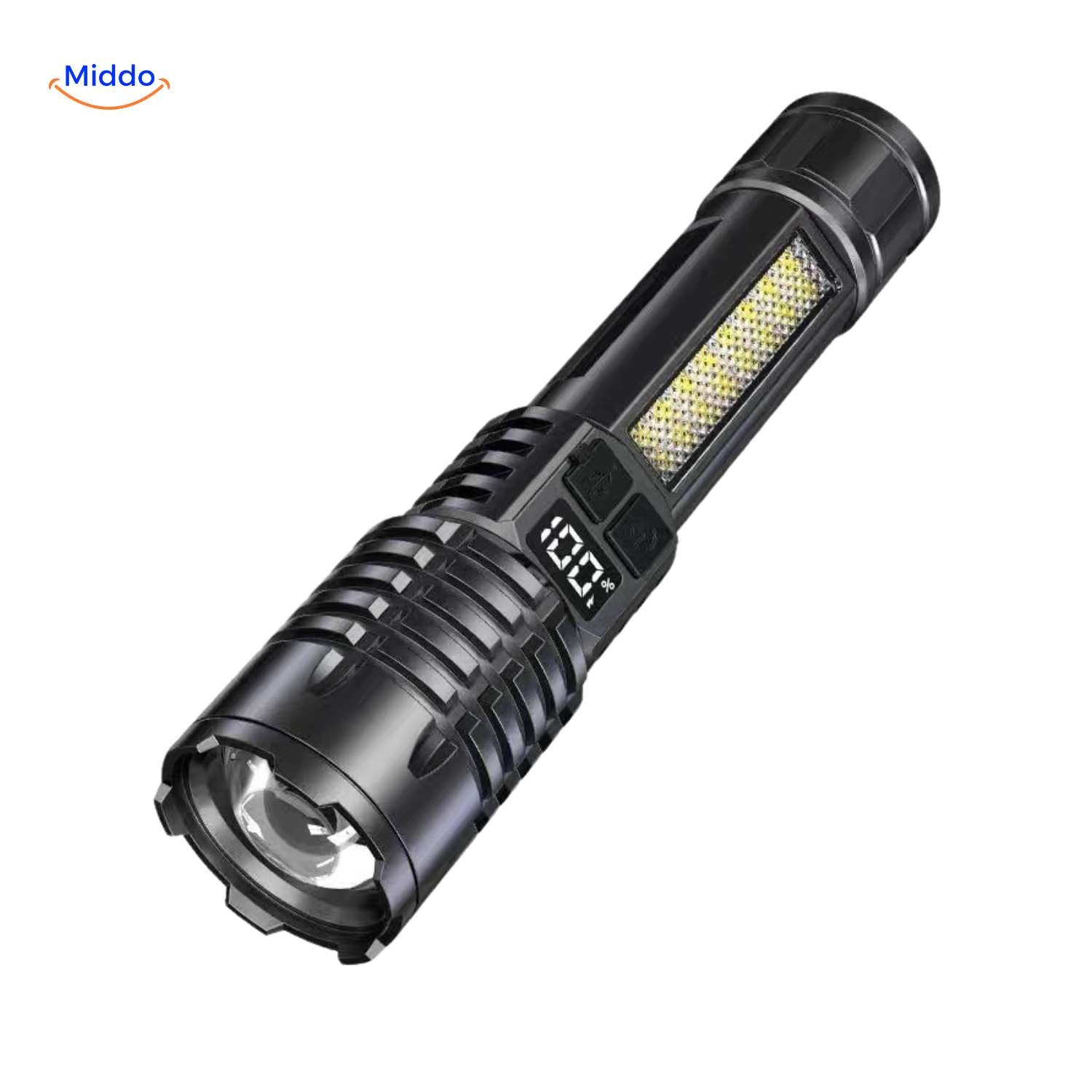 Torchlite Taschenlampe, wiederaufladbare Taschenlampe mit digitalem Batteriemesser www.middo.nl