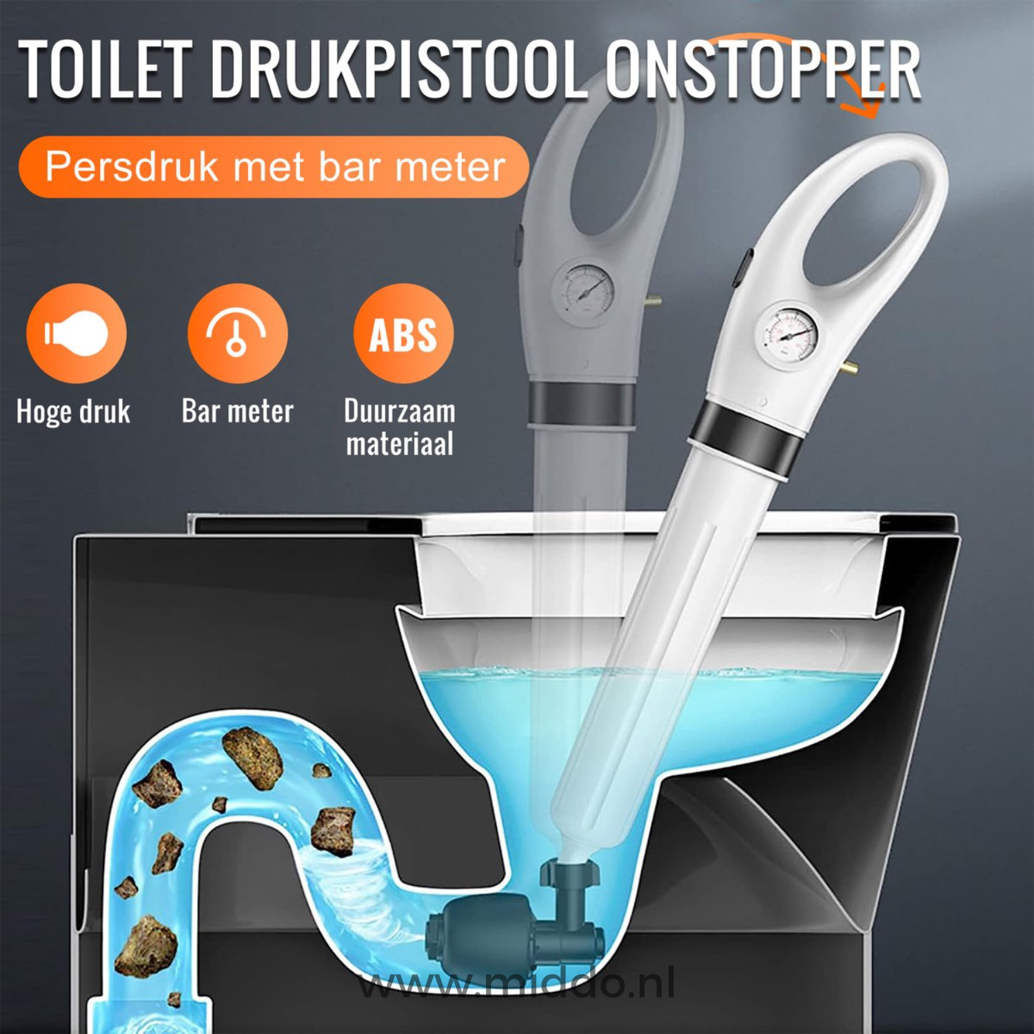 Verwendung des Luftdruck-Abflussreinigers für Toilette und Waschbecken.