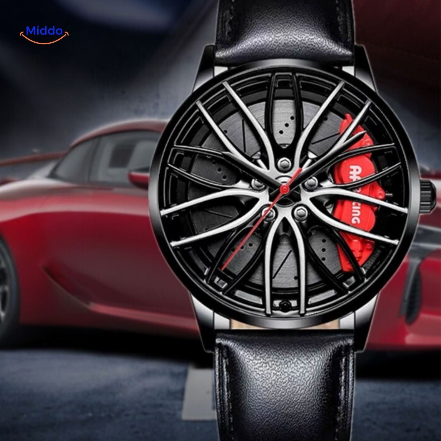 TurboGear Automatische Uhr mit industriellem Aussehen und roten Akzenten www.middo.nl