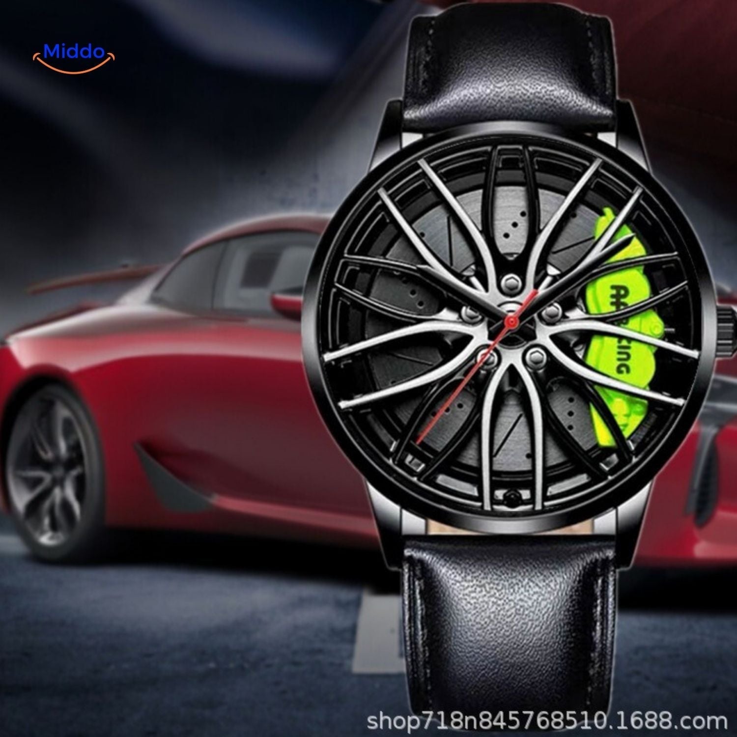 TurboGear Automatik Uhr mit Lederband und grünen Akzenten www.middo.nl