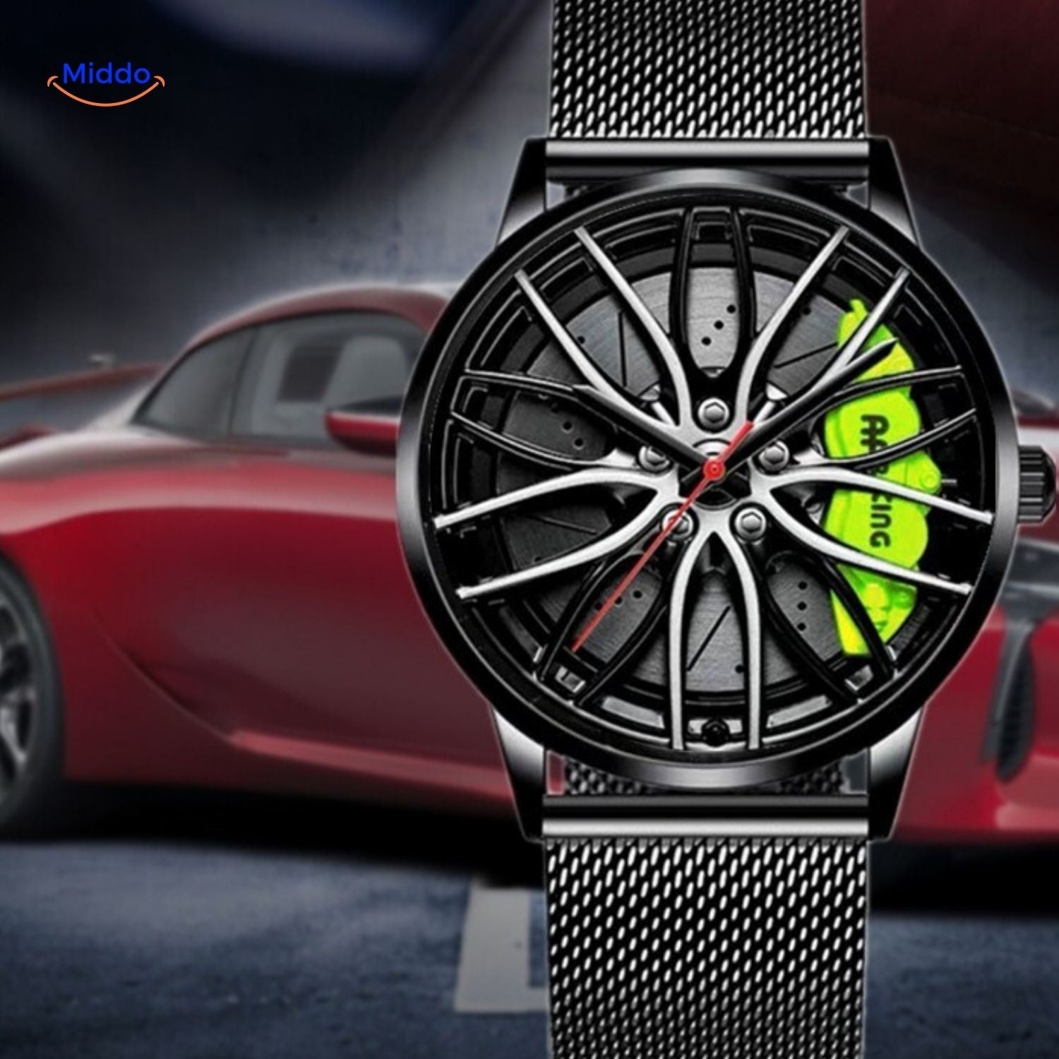 TurboGear Automatik Uhr mit Mesh-Armband und grünen Akzenten www.middo.de