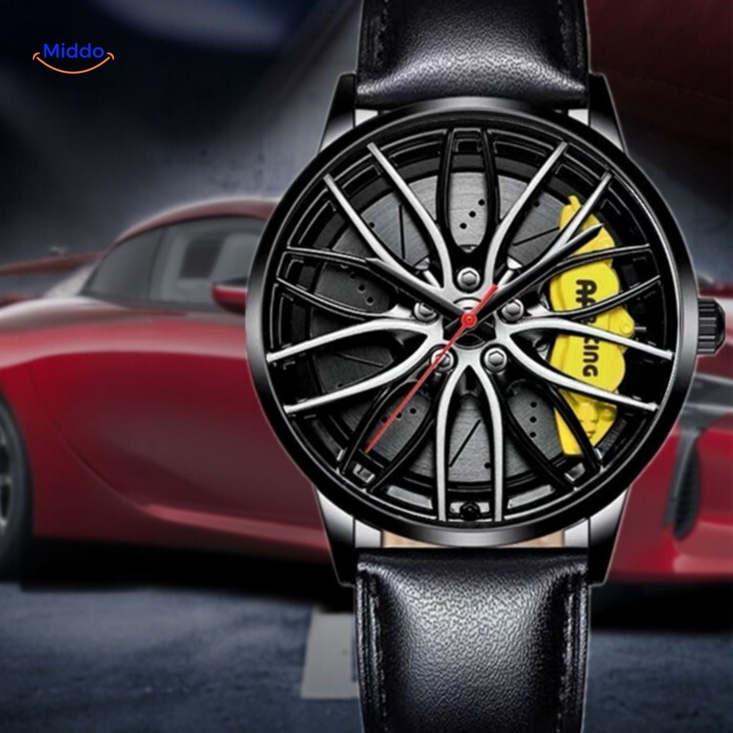 TurboGear Automatik-Uhr mit gelben Details und Lederarmband sportlich www.middo.de