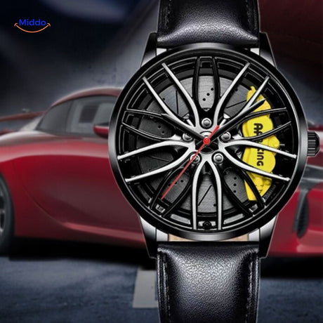 TurboGear Automatik-Uhr mit gelben Details und Lederarmband sportlich www.middo.de