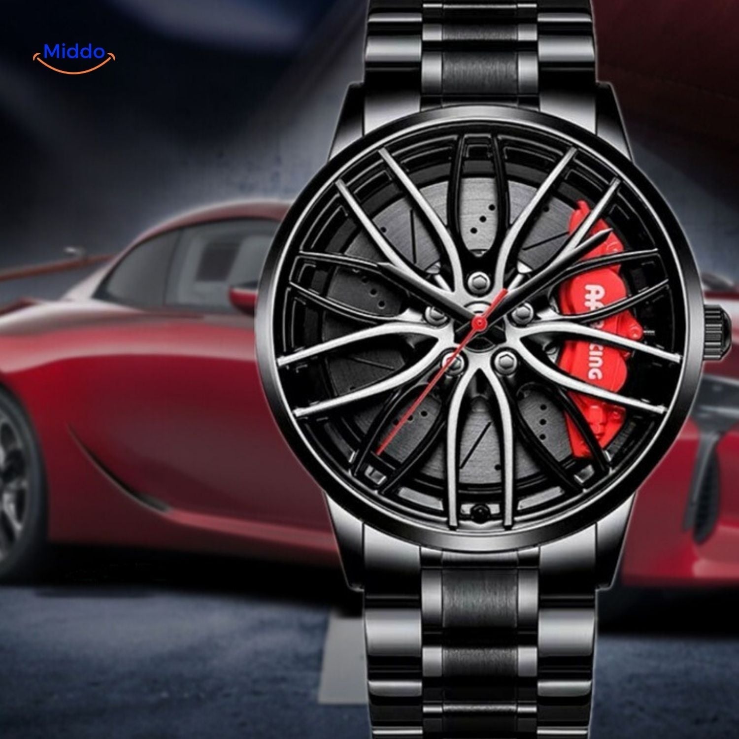 TurboGear Automatik Uhr rot Detail und Stahlband www.middo.de