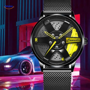 TurboGear Automatische Sportuhr mit gelbem Mesh-Armband