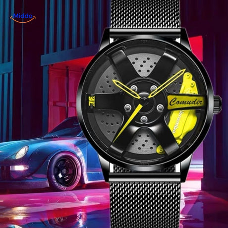 TurboGear Automatische Sportuhr mit gelbem Mesh-Armband