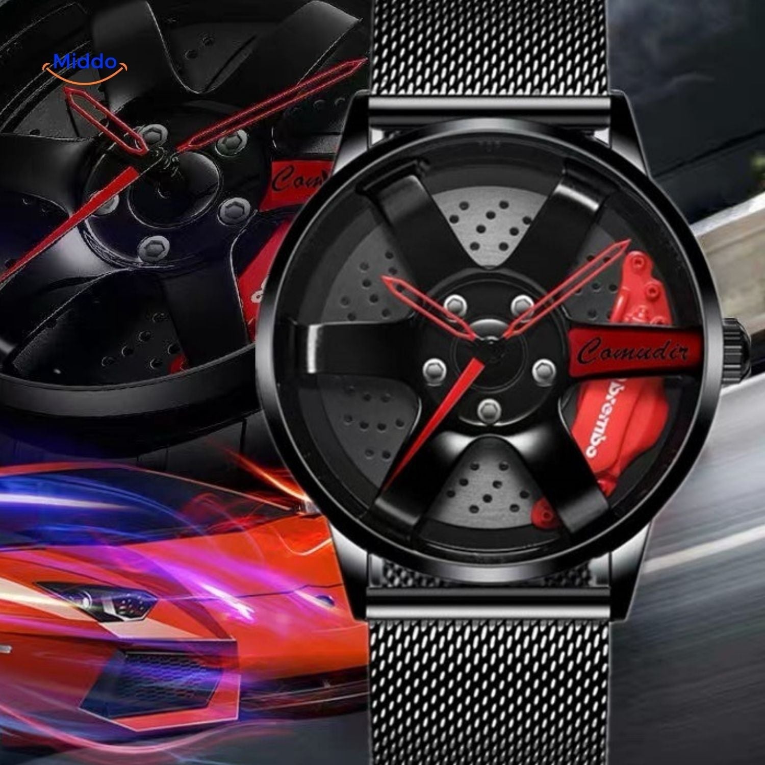 TurboGear Automatische Uhr sportliches Design mit gelben Akzenten www.middo.de