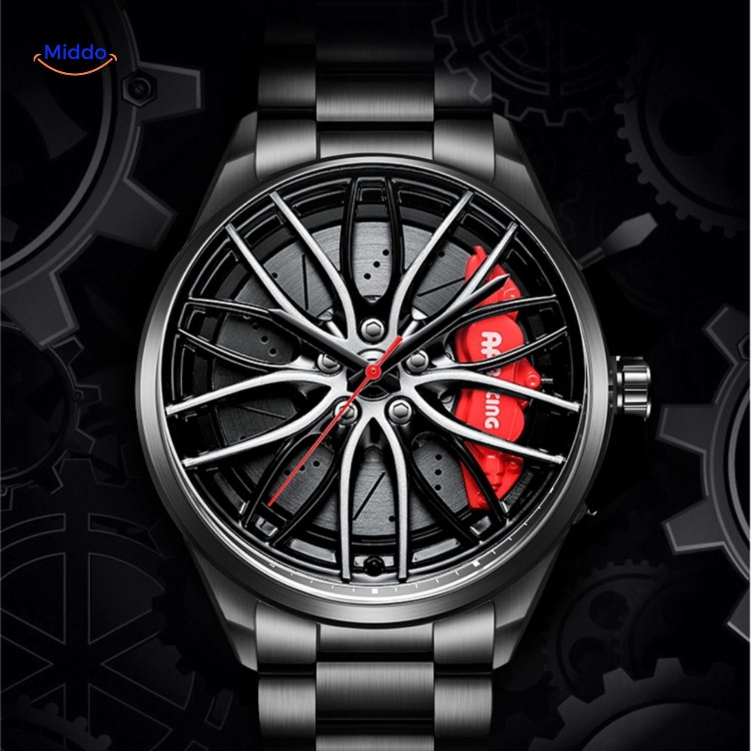 TurboGear Automatische Uhr mit einzigartigem Felgenlook und grünem Akzent www.middo.nl