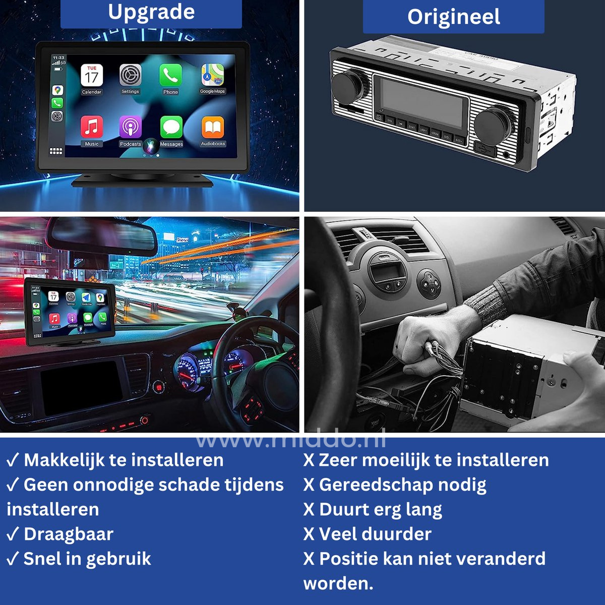 Beispielbilder, wie das CarPlay installiert wird und wo es aufgehängt werden kann.