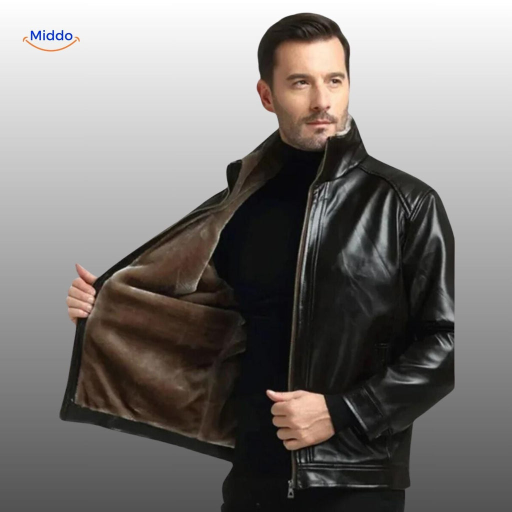 UrbanClass Lederjacke Modell aus schwarzem Leder mit Pelzfutter www.middo.nl
