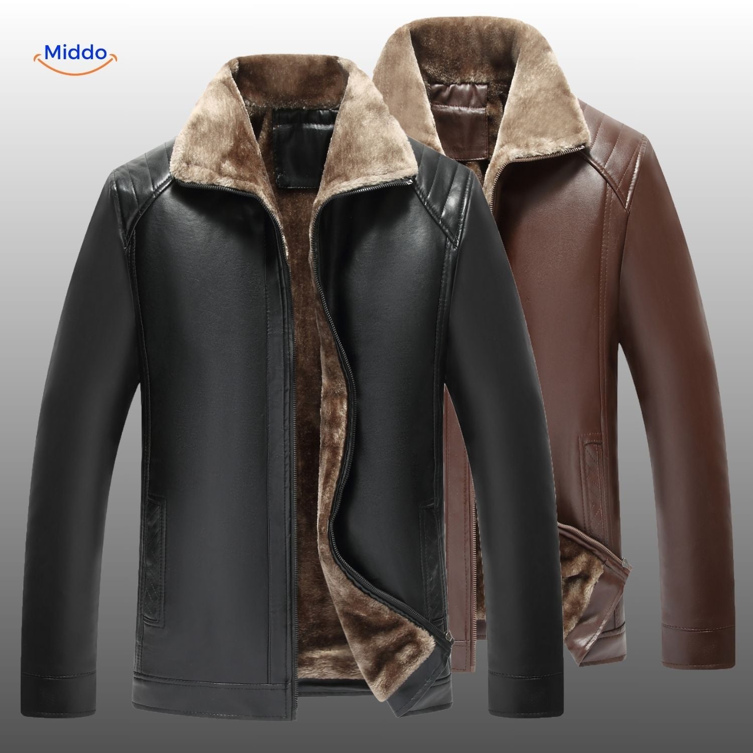 UrbanClass Lederjacke Set aus brauner und schwarzer Jacke mit Pelzfutter www.middo.de