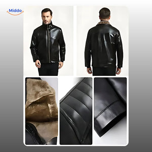 UrbanClass Lederjacke schwarz Modell mit Fell und Details vorne und hinten www.middo.de