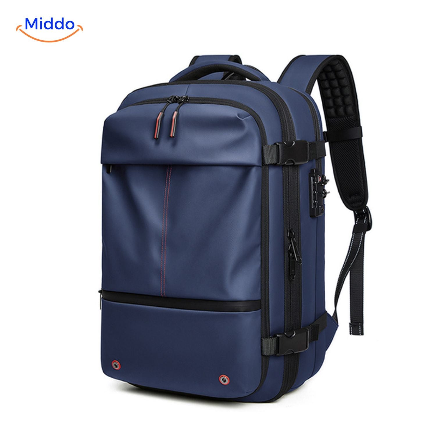 VacuPro Pack navy blauer wasserabweisender Reiserucksack middo.nl