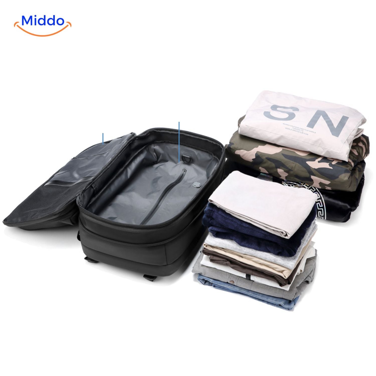 VacuPro Pack großer Inhalt Vakuumfach Rucksack middo.nl
