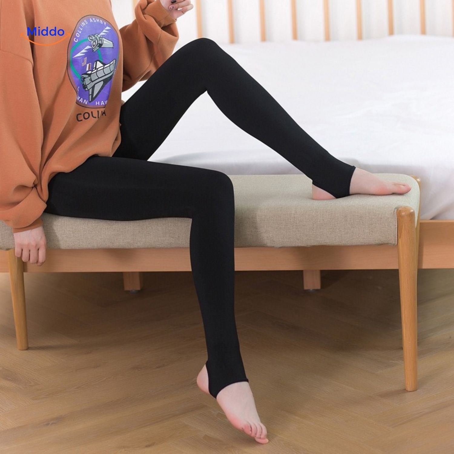 VelvetLegs Strumpfhosen Beige und Schwarz Thermische Fleece Innenfutter Tights Gefaltet Sicht