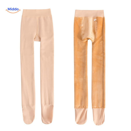 VelvetLegs Strumpfhosen Beige und Schwarz Thermische Fleece-Fütterung Leggings Liegen Nebeneinander