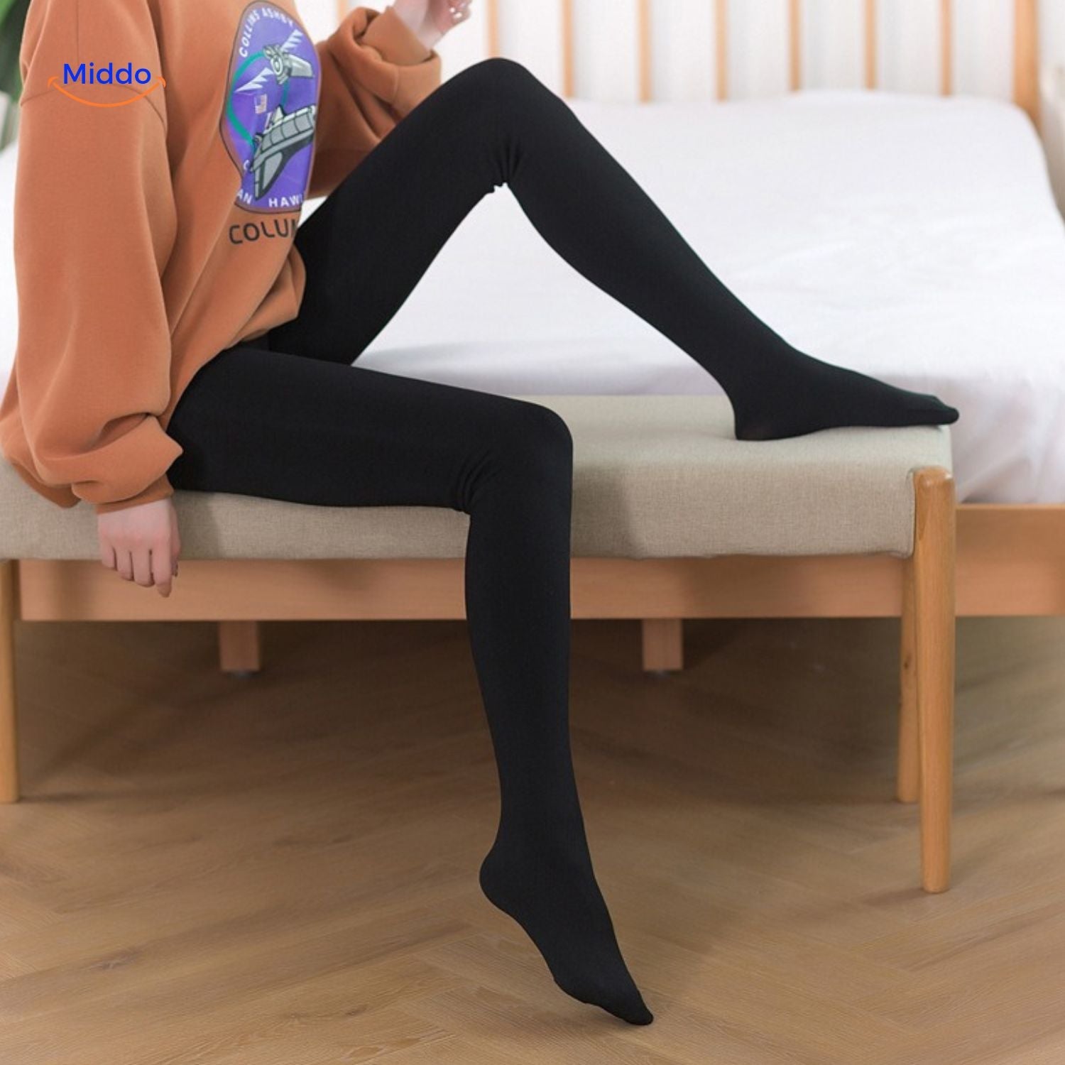 VelvetLegs Strumpfhosen Beige und Schwarz Thermische Fleece Futter Leggings Ungerollt