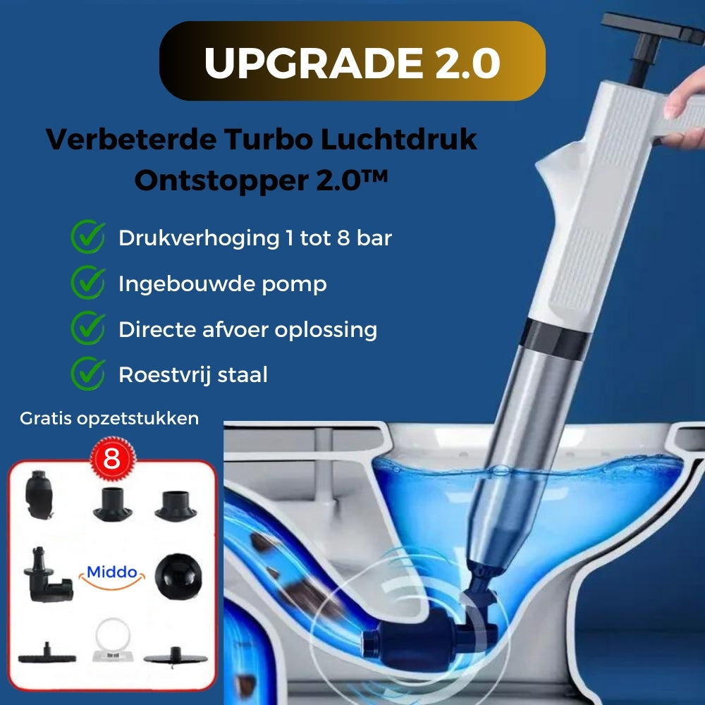 Verbesserte Turbo Druckluft Entstopfer 2.0 mit Zubehör und Spezifikationen