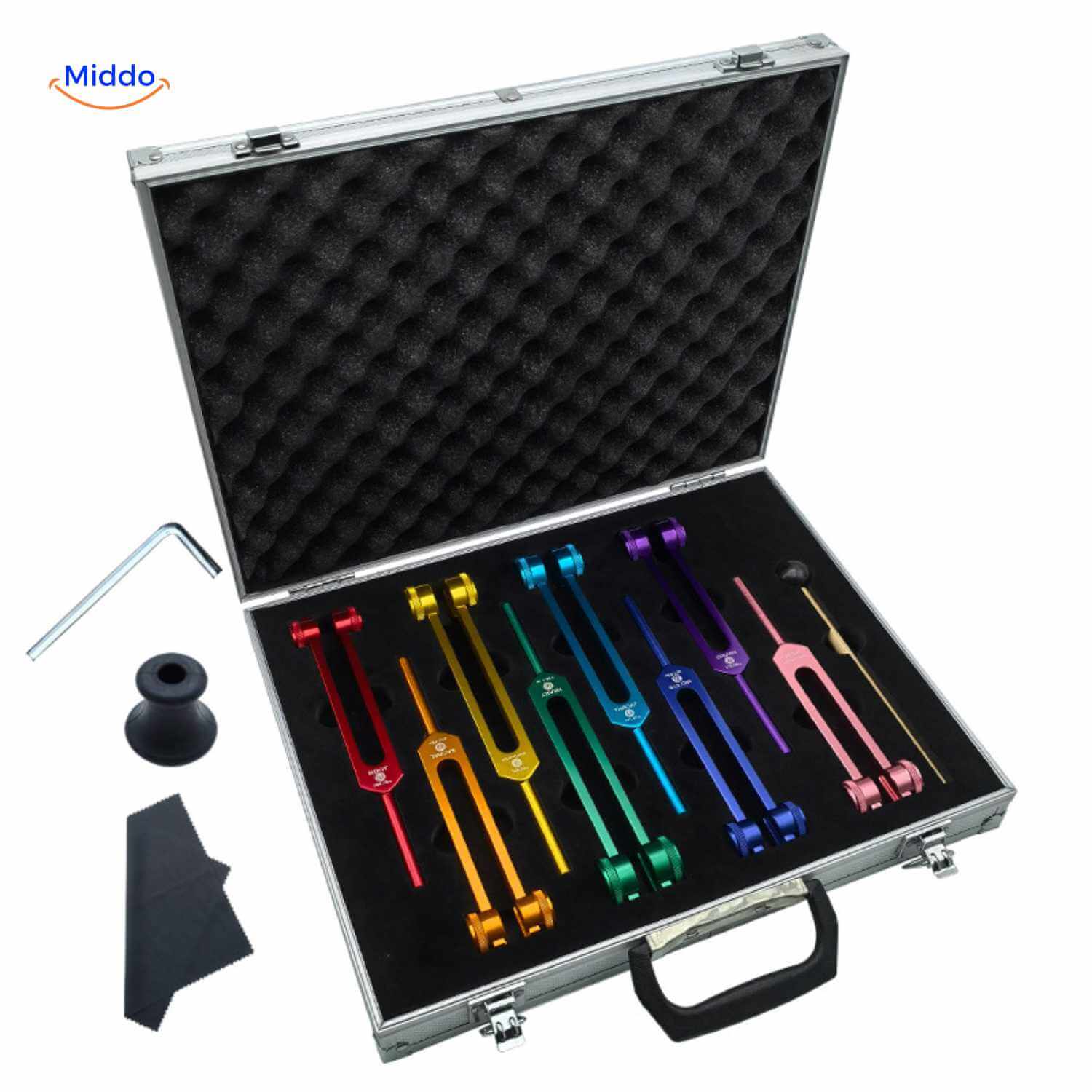 VibeClean Heilungs-Stimmgabel-Set bunte Stimmgabeln mit Hüllen www.middo.de