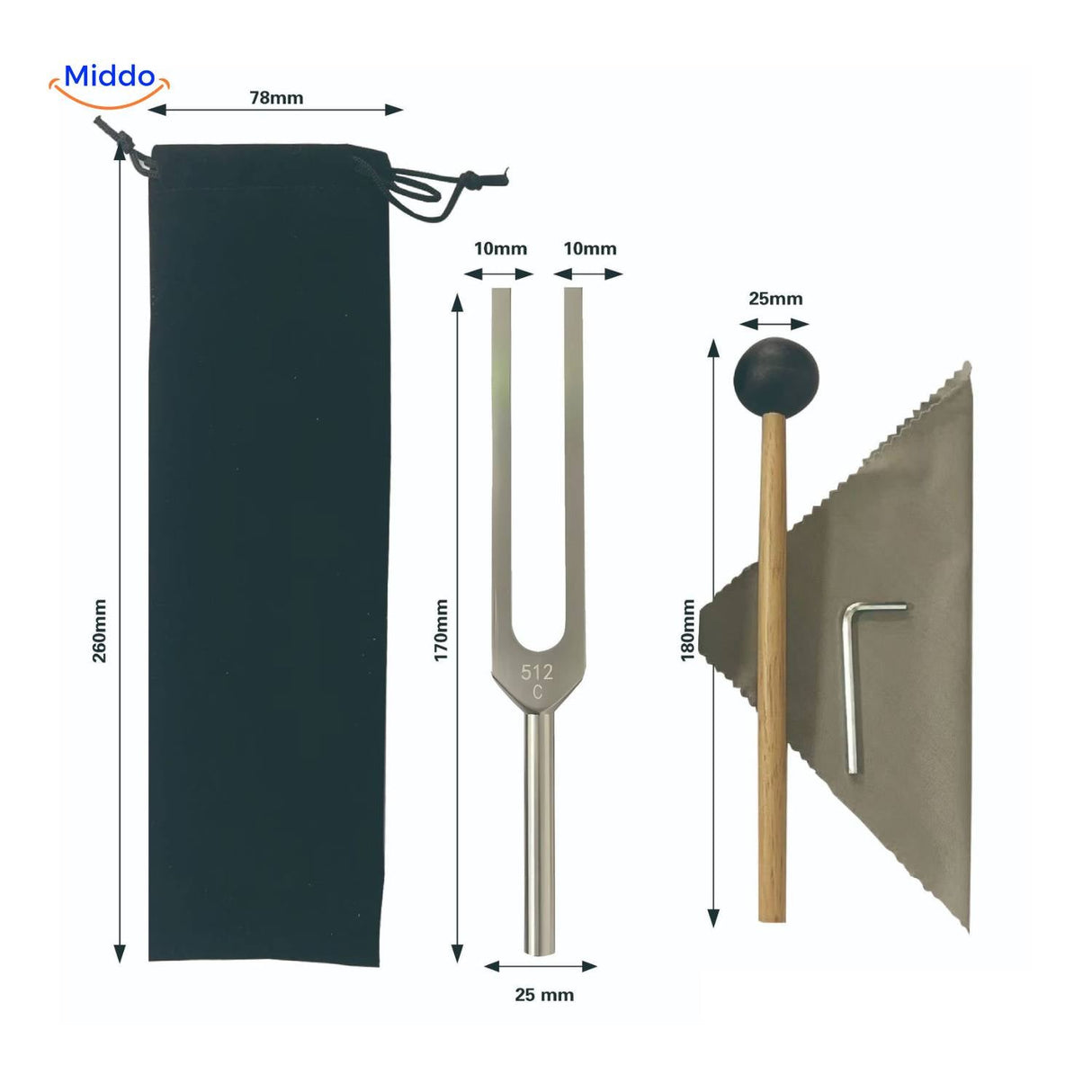 VibeClean Heilungs-Stimmgabelzeug-Set mit 512C Gabel und Werkzeug