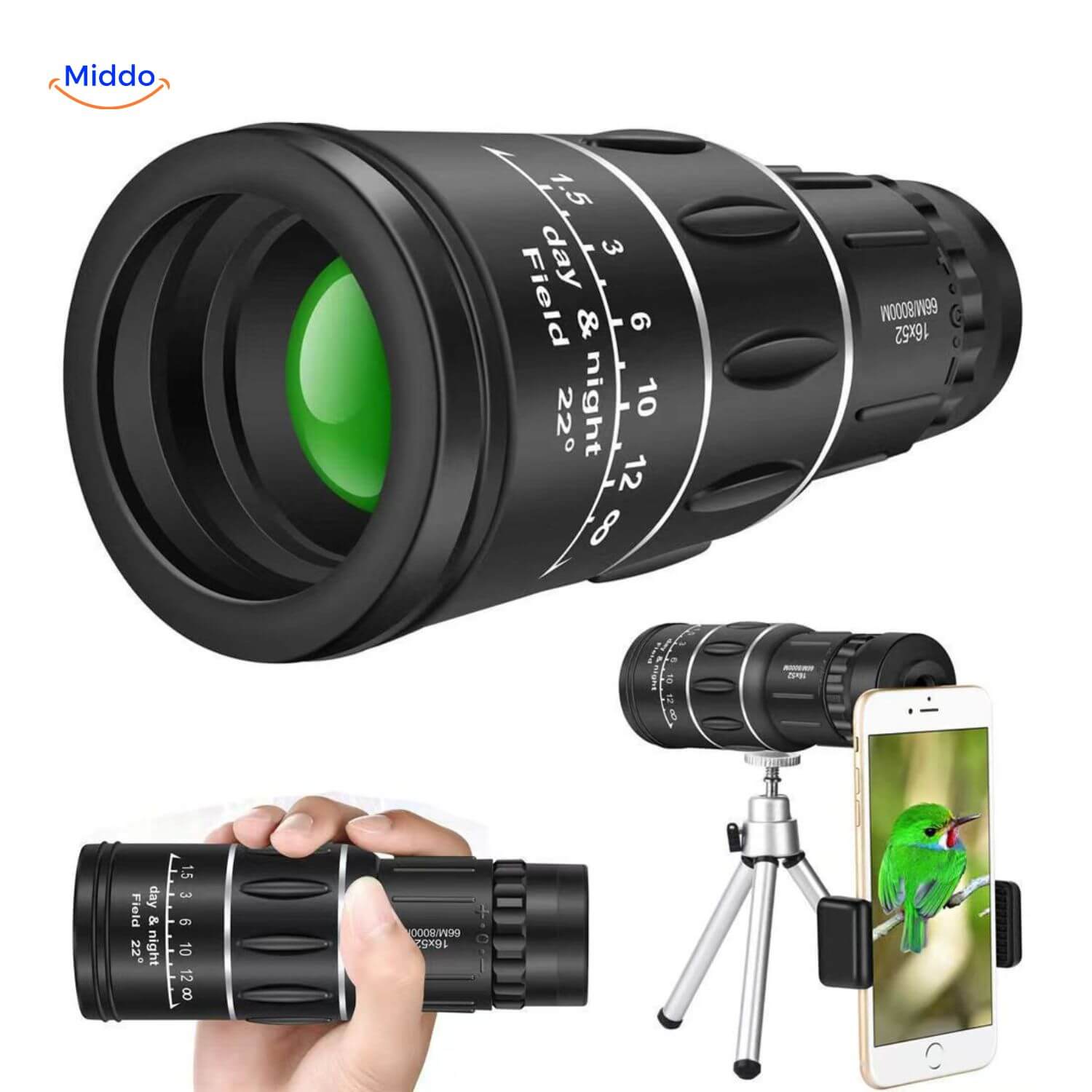 VisioZoom Scope Monokular grünes Objektiv optische Zoom www.middo.de