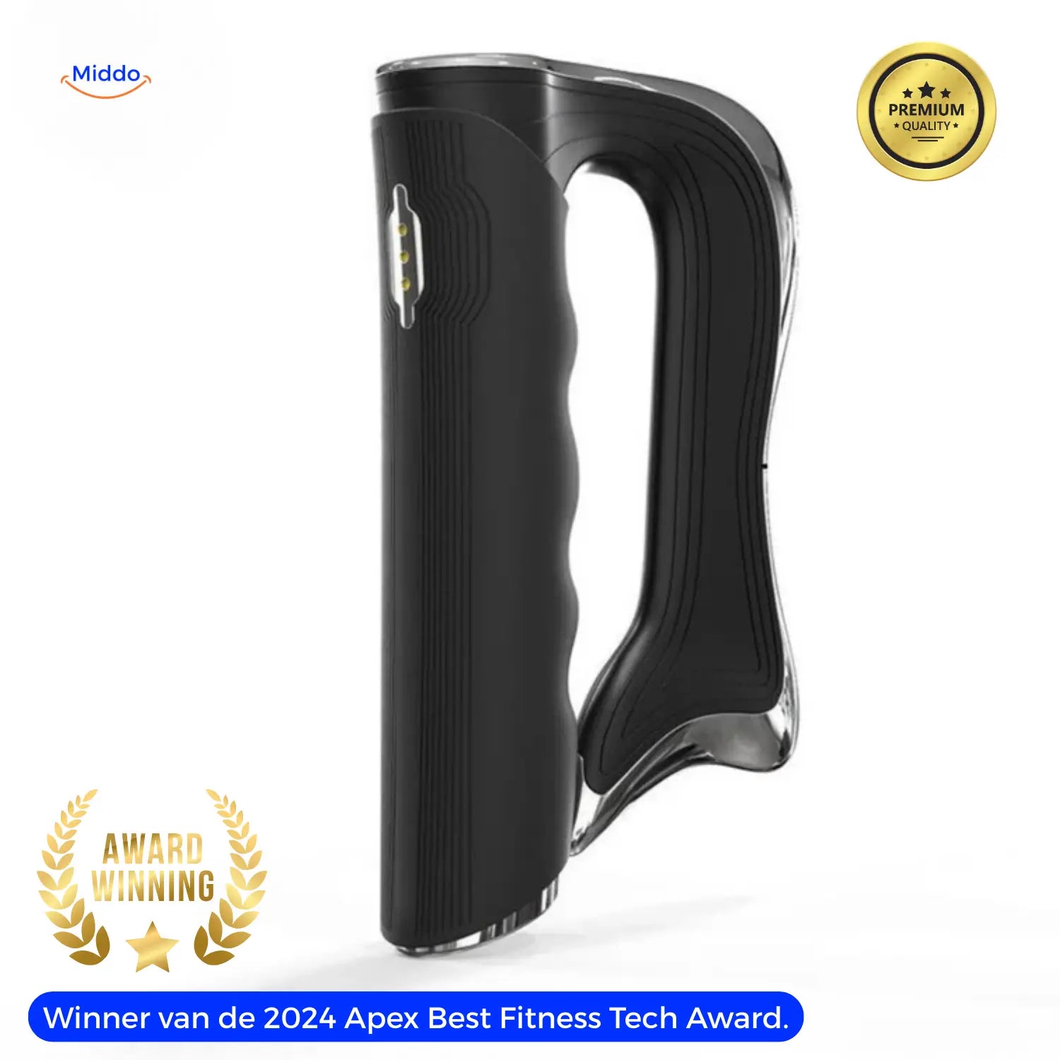 Gewinner des Apex Best Fitness Tech Award 2024 Massagegerät in Schwarz von www.middo.nl