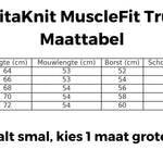 Größentabelle für den Vitaknit MuscleFit Pullover, alle gängigen Größen verfügbar