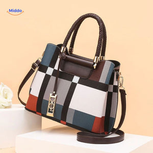 VivaLuxe Tote-Handtasche mit Farbkombination und Pelzschmuck