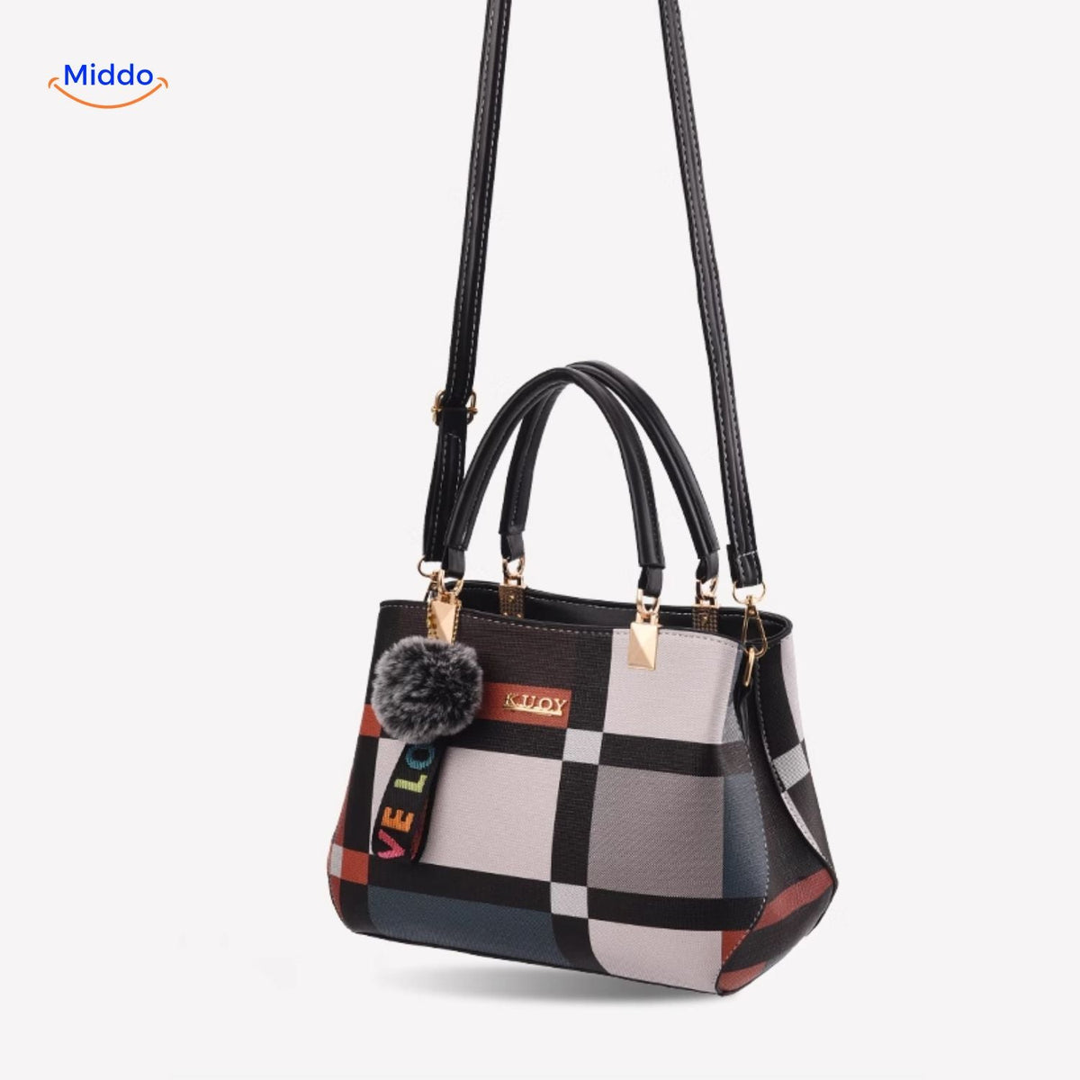 VivaLuxe Tote trendige Schultertasche mit symmetrischem Muster und stylischem Pompon