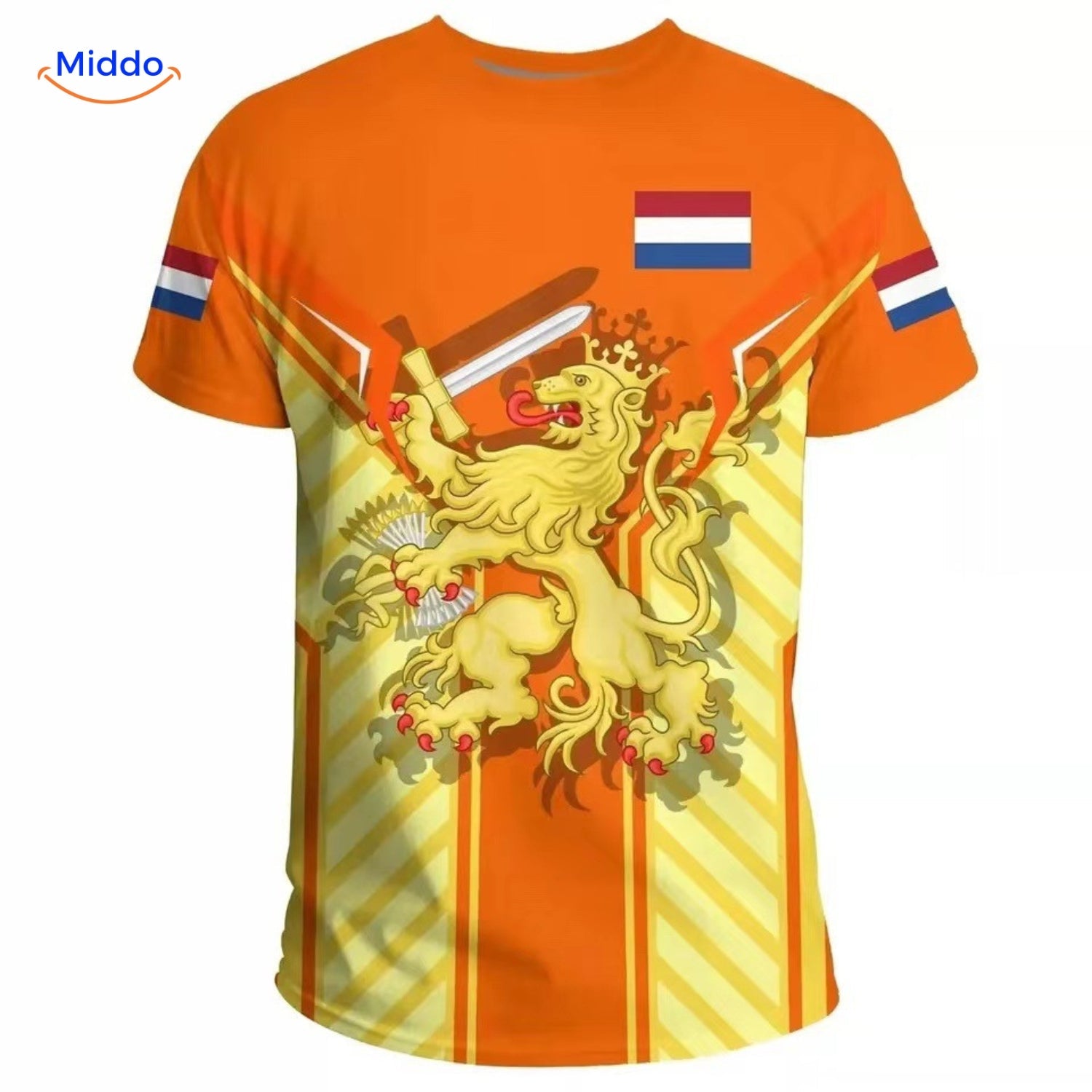 Oranges T-Shirt mit stylischem Golf- und Löwen-Design, feiere die EM 2024 mit Stil